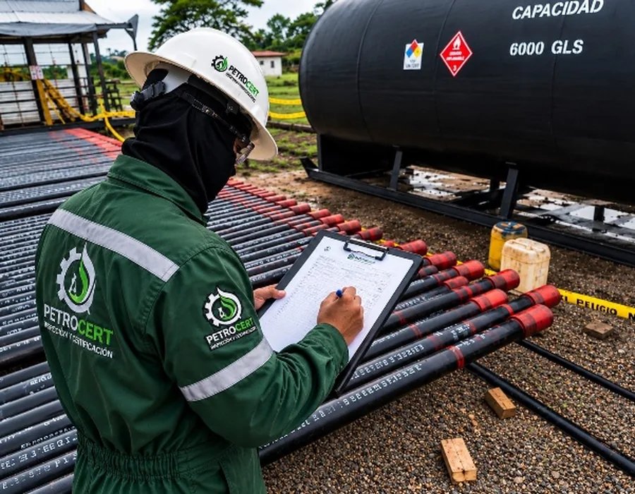 Inspector de PETROCERT registrando una inspección en campo