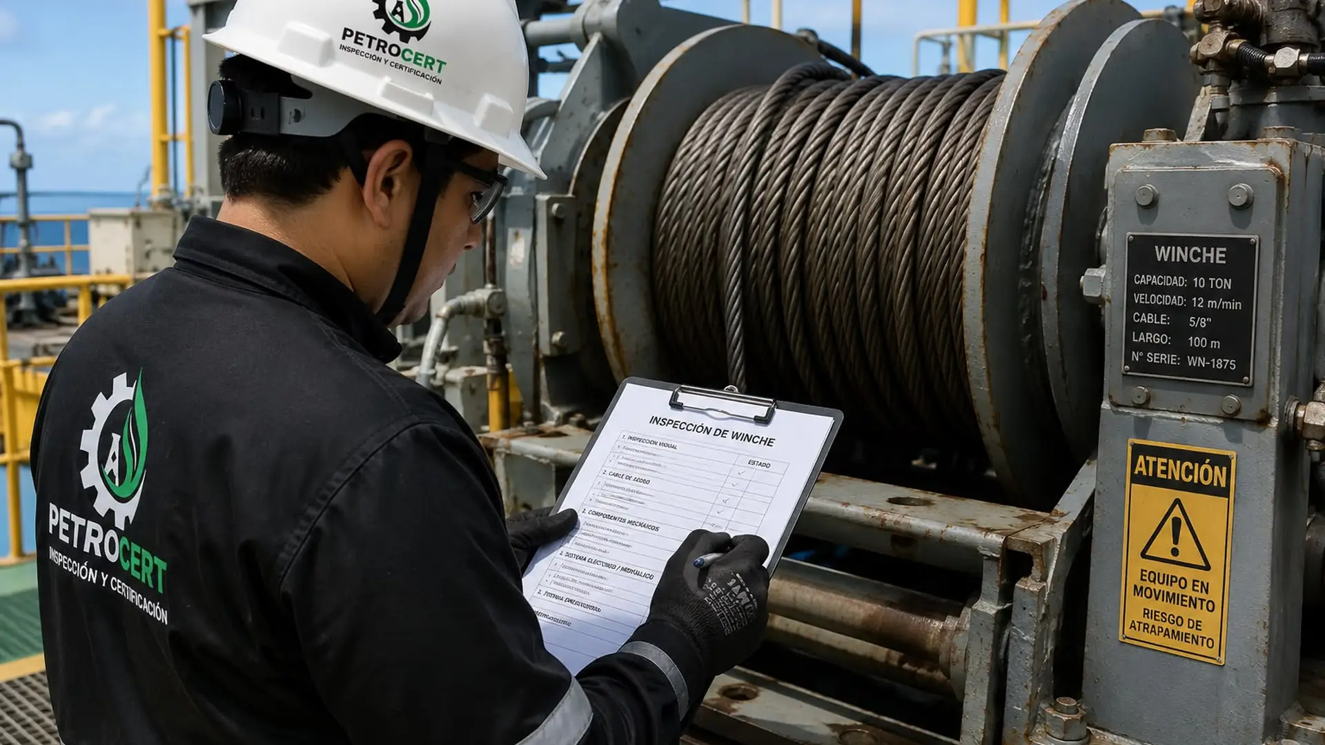 Inspección de winche en locación petrolera